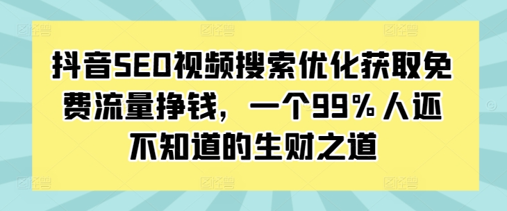 抖音SEO视频搜索优化获取免费流量挣钱，一个99%人还不知道的生财之道_生财有道创业网