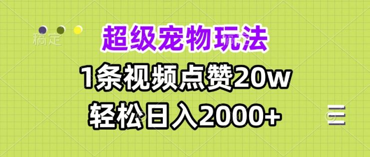 （13578期）超级宠物视频玩法，1条视频点赞20w，轻松日入2000+_生财有道创业项目网