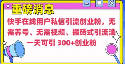 快手最新引流创业粉方法，无需养号、无需视频、搬砖式引流法【揭秘】_生财有道创业网