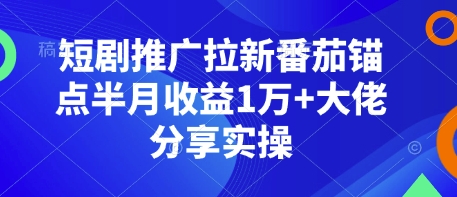短剧推广拉新番茄锚点半月收益1万+大佬分享实操——生财有道创业项目网