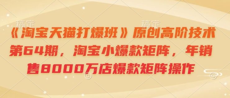 《淘宝天猫打爆班》原创高阶技术第64期，淘宝小爆款矩阵，年销售8000万店爆款矩阵操作——生财有道创业项目网