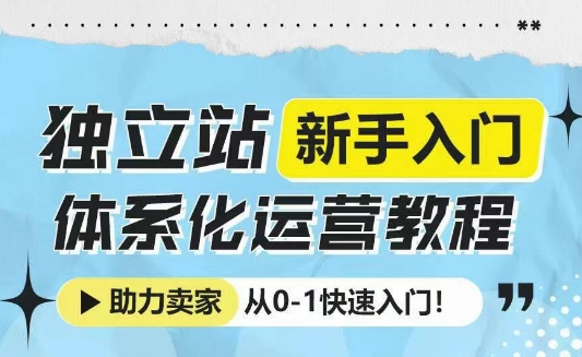 独立站新手入门体系化运营教程，助力独立站卖家从0-1快速入门!——生财有道创业项目网