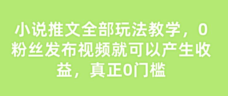 小说推文全部玩法教学，0粉丝发布视频就可以产生收益，真正0门槛——生财有道创业项目网