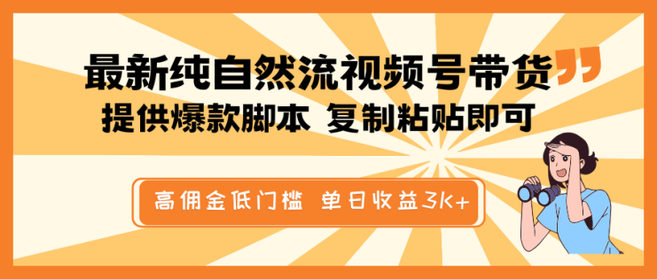 最新纯自然流视频号带货，提供爆款脚本简单 复制粘贴即可，高佣金低门槛，单日收益3K+_生财有道创业网