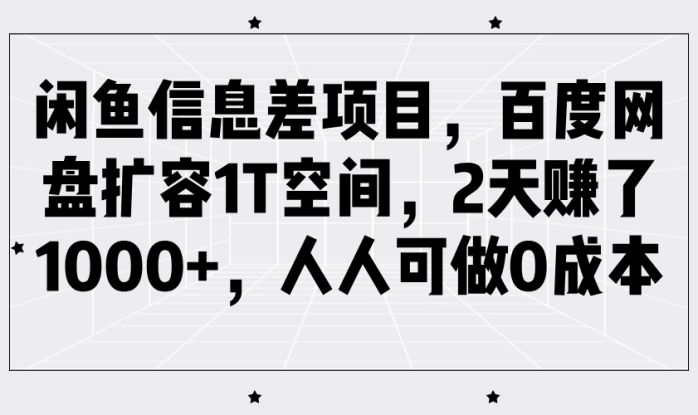 闲鱼信息差项目，百度网盘扩容1T空间，2天赚了1000+，人人可做0成本_生财有道创业网
