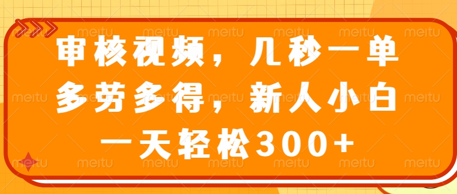 图片[1]-（14294期）审核视频，几秒一单，多劳多得，新人小白一天轻松300+_生财有道创业项目网-生财有道