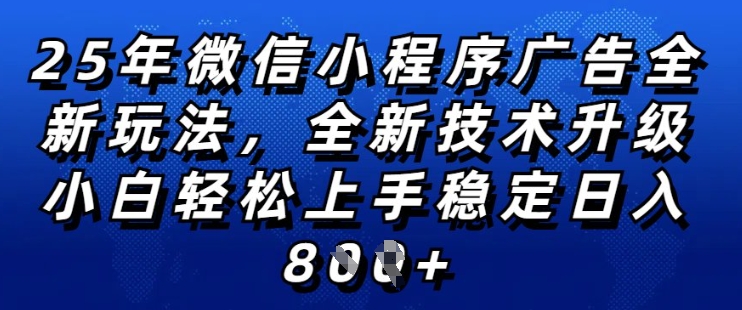 2025年微信小程序全新玩法纯小白易上手，稳定日入多张，技术全新升级，全网首发【揭秘】——生财有道创业项目网