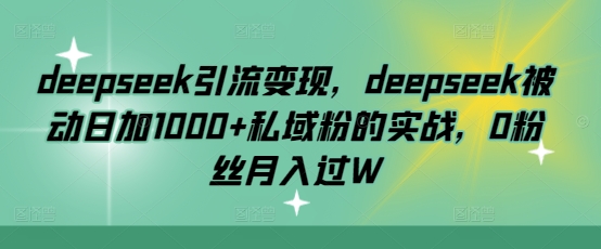deepseek引流变现，deepseek被动日加1000+私域粉的实战，0粉丝月入过W——生财有道创业项目网