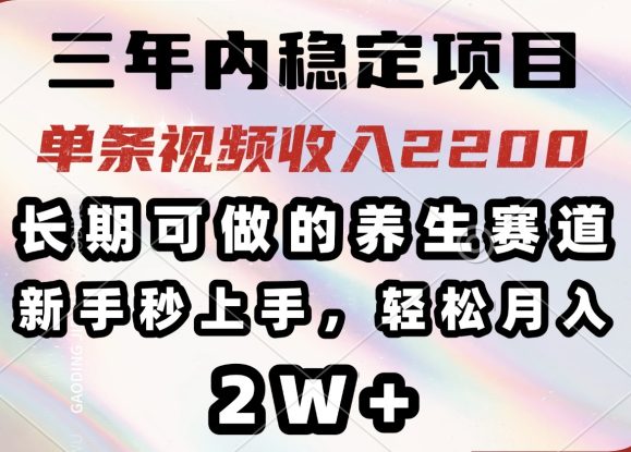 （14312期）三年内稳定项目，长期可做的养生赛道，单条视频收入2200，新手秒上手，…_生财有道创业项目网