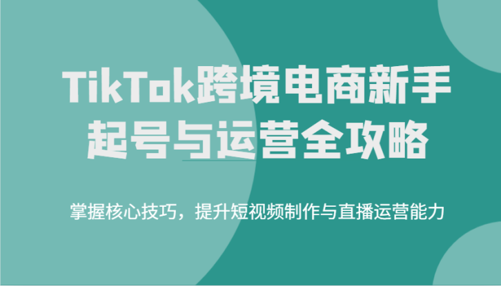 TikTok跨境电商新手起号与运营全攻略，掌握核心技巧，提升短视频制作与直播运营能力_生财有道创业网