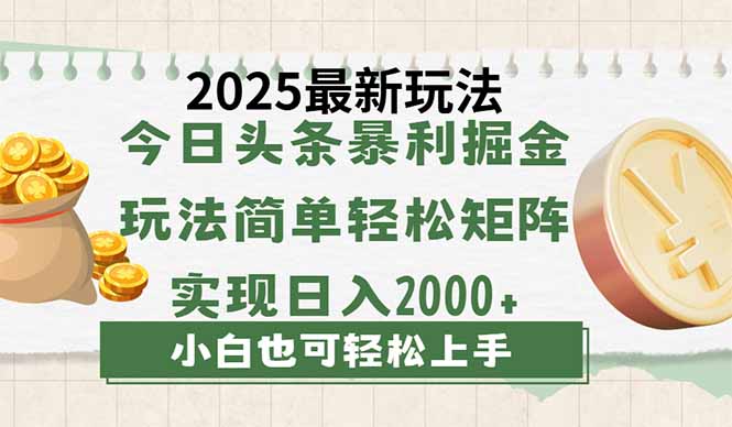 （14120期）今日头条2025最新玩法，思路简单，复制粘贴，轻松实现矩阵日入2000+_生财有道创业项目网