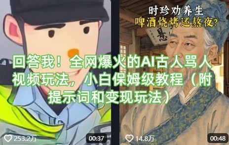 回答我！全网爆火的AI古人骂人视频玩法，小白保姆级教程（附提示词和变现玩法）——生财有道创业项目网