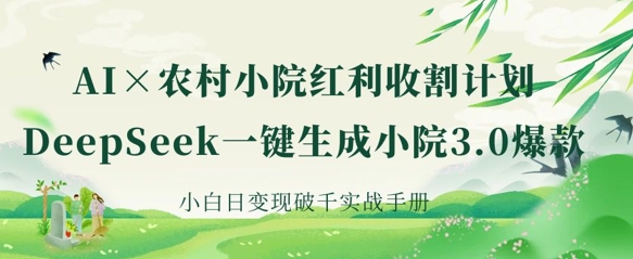 AI+农村小院红利收割：DeepSeek一键生成小院3.0爆款，小白日变现破千实战手册——生财有道创业项目网