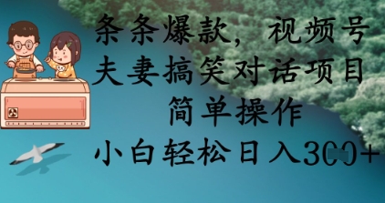 条条爆款，视频号夫妻搞笑对话项目，简单操作，小白轻松日入3张_生财有道创业网