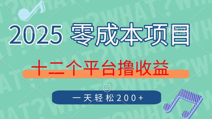 （14302期）2025年零成本项目，十二个平台撸收益，单号一天轻松200+_生财有道创业项目网