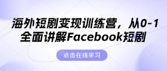 海外短剧变现训练营，从0-1全面讲解Facebook短剧——生财有道创业项目网
