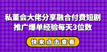 私董会大佬分享融合付费短剧推广爆单经验每天3位数——生财有道创业项目网