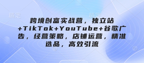 跨境创富实战营，独立站+TikTok+YouTube+谷歌广告，经营策略，店铺运营，精准选品，高效引流——生财有道创业项目网