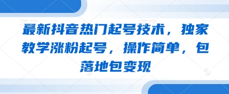 最新抖音热门起号技术，独家教学涨粉起号，操作简单，包落地包变现——生财有道创业项目网