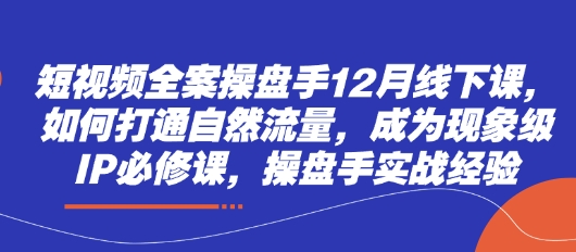 短视频全案操盘手12月线下课，如何打通自然流量，成为现象级IP必修课，操盘手实战经验——生财有道创业项目网