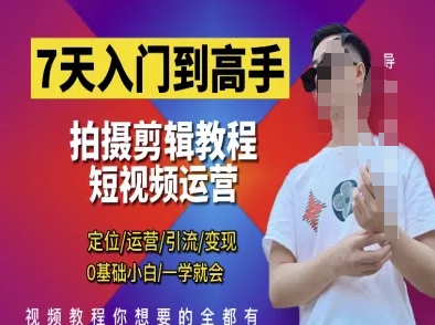 7天入门到高手，短视频剪辑运营高手课，定位 运营 引|流 变现，0基础小白一学就会——生财有道创业项目网