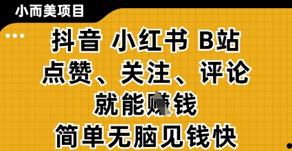 小而美的项目，抖音小红书B站视频点赞、关注、评论就能挣钱，简单无脑立见收益，妥妥的零撸项目【揭秘】——生财有道创业项目网