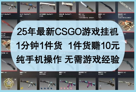 25年最新CSGO游戏挂G，1分钟1件货，1件货挣10元，纯手机操作，无需游戏经验【揭秘】——生财有道创业项目网