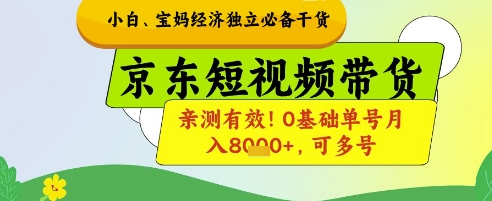 小白宝妈经济独立必备干货，京东短视频带货，亲测有效!0基础单号月入8k+，可多号【揭秘】——生财有道创业项目网