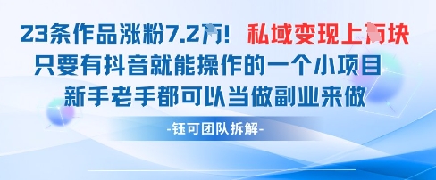 抖音私域项目23条作品涨粉7.2W，私域变现1W——生财有道创业项目网