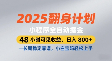 2025翻身计划，小程序全自动掘金，48小时可见收益，日入8张+，长期稳定靠谱，小白宝妈轻松上手【揭秘】——生财有道创业项目网