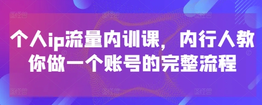 个人ip流量内训课，内行人教你做一个账号的完整流程——生财有道创业项目网