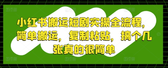小红书搬运短剧实操全流程，简单搬运，复制粘贴，搞个几张真的很简单——生财有道创业项目网