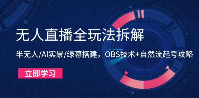 （14684期）无人直播全玩法拆解：半无人/AI实景/绿幕搭建，OBS技术+自然流起号攻略_生财有道创业项目网