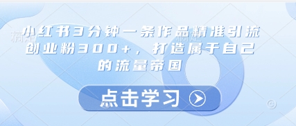 小红书3分钟一条作品精准引流创业粉300+，打造属于自己的流量帝国——生财有道创业项目网