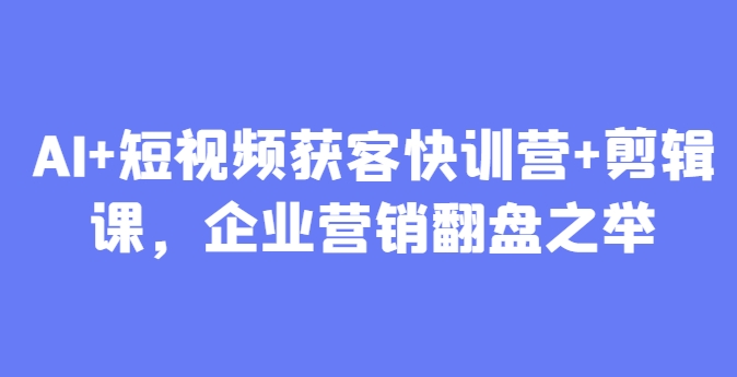 AI+短视频获客快训营+剪辑课，企业营销翻盘之举——生财有道创业项目网