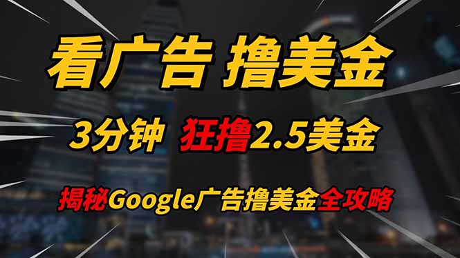 （14701期）看广告，撸美金！！3分钟赚2.5美金！！日入200美金不是梦！揭秘Google…_生财有道创业项目网