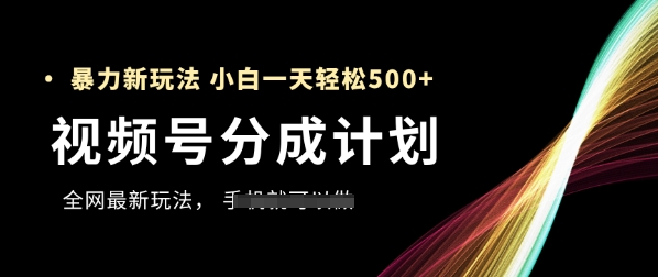 视频号分成计划，全网最暴力玩法，新手一天也能轻松5张+——生财有道创业项目网