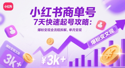 小红书商单号7天快速起号攻略：爆粉变现全流程拆解，单月变现3k+——生财有道创业项目网