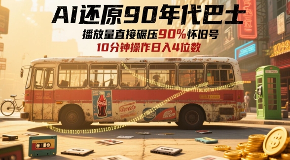 AI还原90年代巴士，一帧就让70后泪崩，播放量直接碾压90%怀旧号，每天操作十分钟，日入四位数——生财有道创业项目网