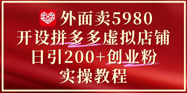 外面卖5980开设拼多多虚拟店铺：单日引流200+创业付费粉实战教程——生财有道创业项目网