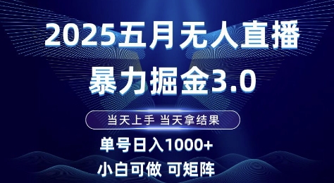2025五月无人直播暴力掘金3.0，当天上手，当天拿结果，单号日入1k+小白可做可矩阵【揭秘】——生财有道创业项目网
