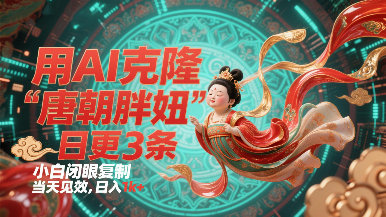 图片[1]-用AI克隆“唐朝胖妞”日更3条，平台疯狂推流，小白闭眼复制，当天见效，日入1k+_生财有道创业网-生财有道