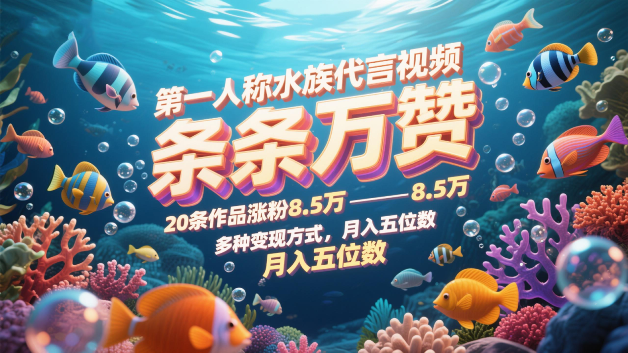 图片[1]-第一人称水族代言视频，条条万赞，20条作品涨粉8.5万，多种变现方式月，入五位数_生财有道创业网-生财有道