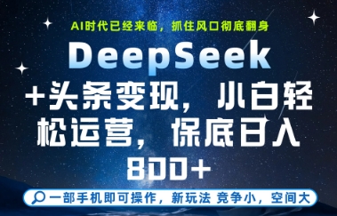 DeepSeek+头条变现，保姆级教学，小白轻松上手，日入8张+【揭秘】——生财有道创业项目网