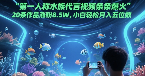 第一人称水族代言视频条条爆火，20条作品涨粉8.5W，小白轻松月入五位数——生财有道创业项目网