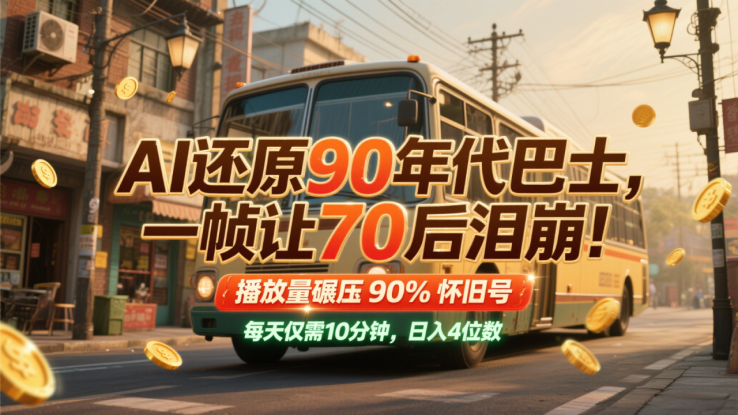AI还原90年代巴士，一帧让70后泪崩！播放量碾压90%怀旧号，每天10分钟，日入4位数_生财有道创业网