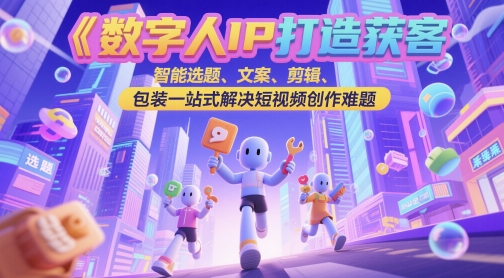数字人IP打造获客变现实操课，智能选题、文案、剪辑、包装一站式解决短视频创作难题——生财有道创业项目网