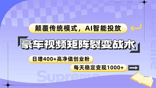 （14903期）豪车视频矩阵裂变战术，颠覆传统模式，AI智能投放，日增400+高净值创业…_生财有道创业项目网