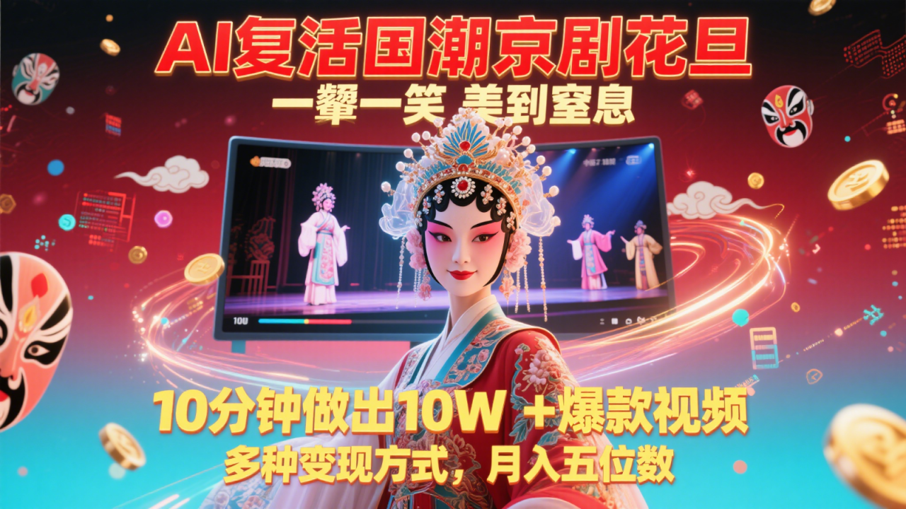 图片[1]-AI复活国潮京剧花旦，一颦一笑美到窒息，10分钟做出10W+爆款视频，多种变现方式，…_生财有道创业网-生财有道