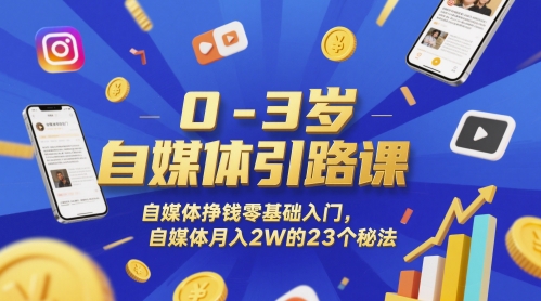0-3岁自媒体引路课，自媒体挣钱零基础入门，自媒体月入2W的23个秘法——生财有道创业项目网